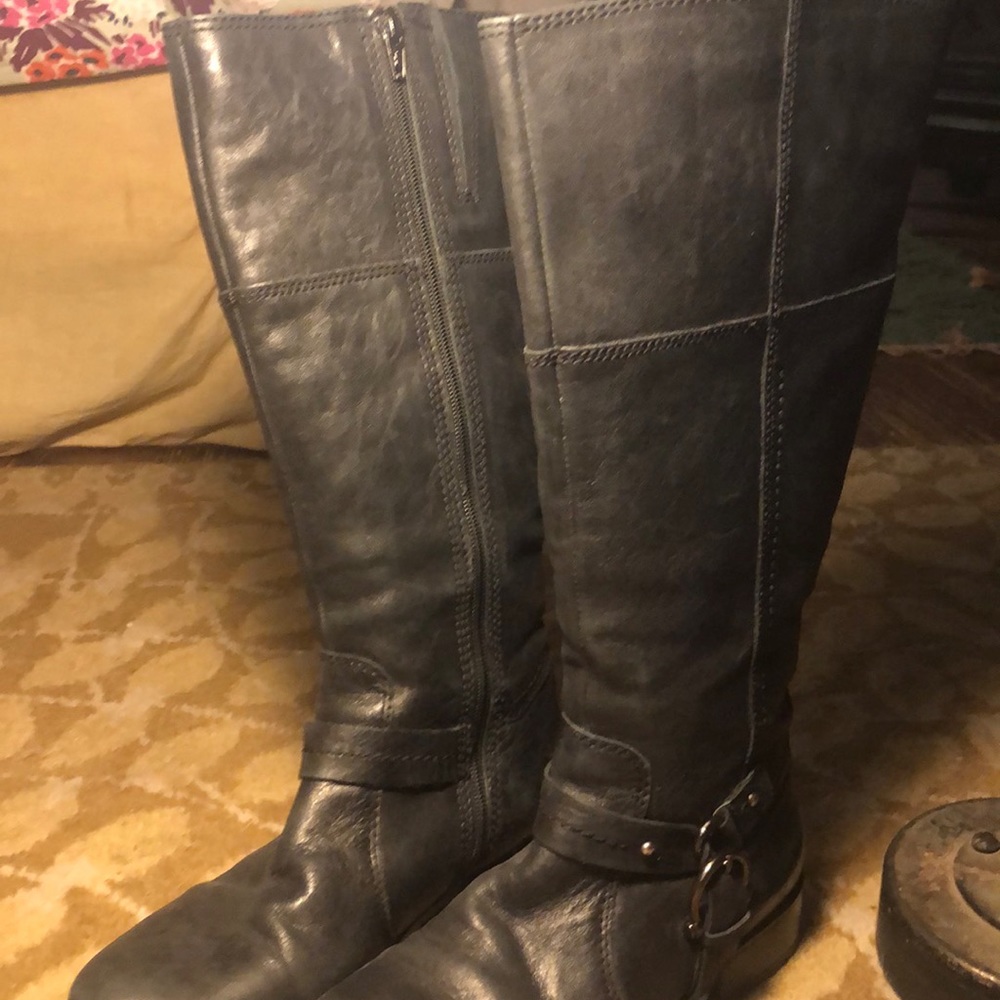 Clarks leather black boots side zip/buckle size 7